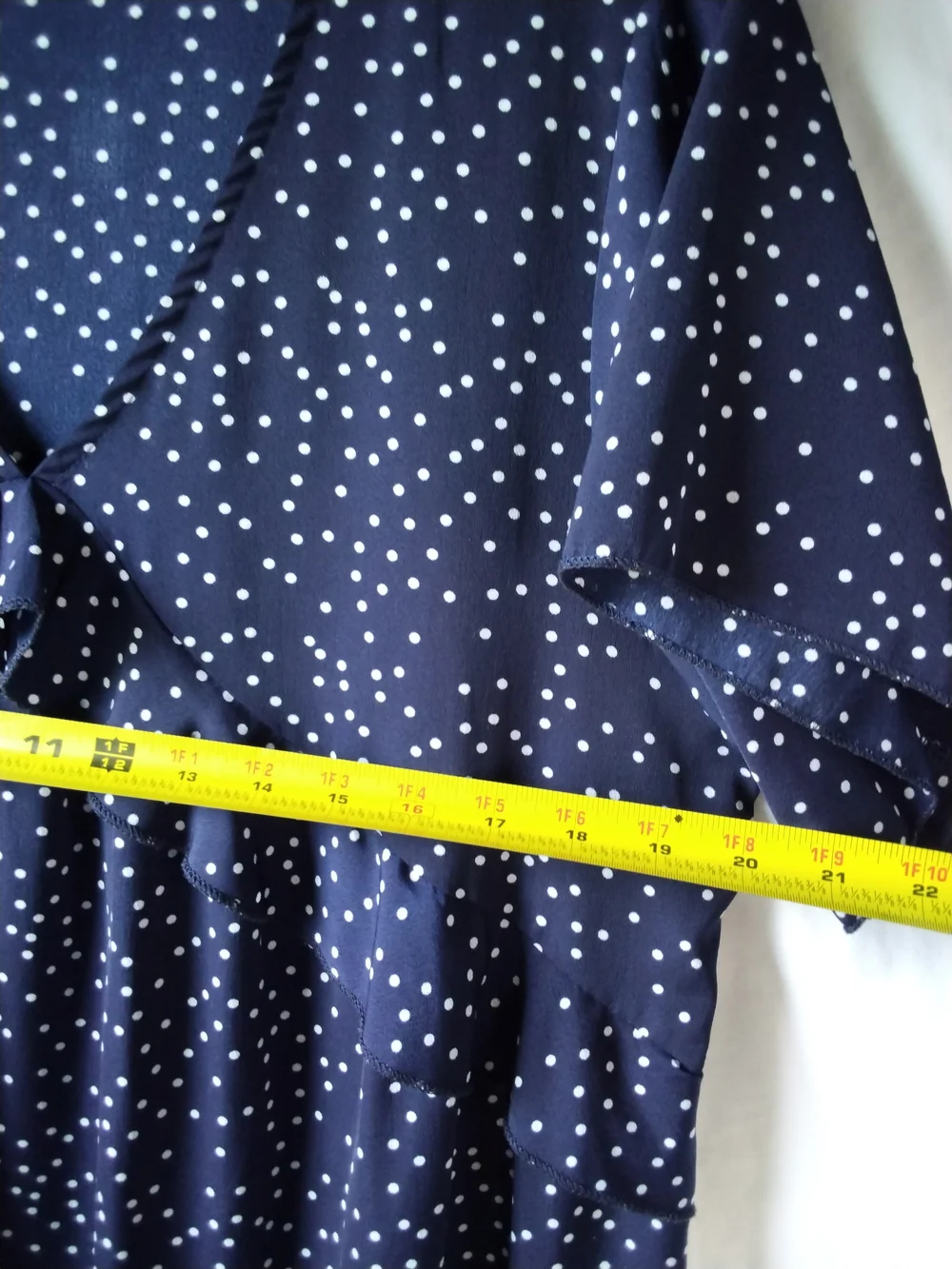 Navy Polka Dot Ruffle V-Neck Women's Dress